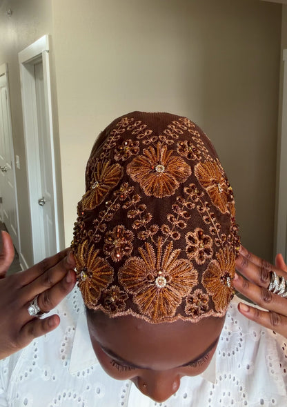 Bronze Blossom Beaded Turban