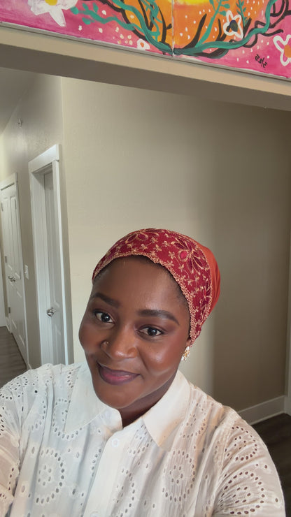 Embroidered Burnt Orange Turban